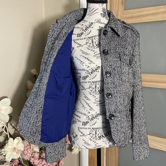 Relativity Womens Jacket Size L Black White Fitted Button Up Spring Fall Coat - Picture 4 of 7